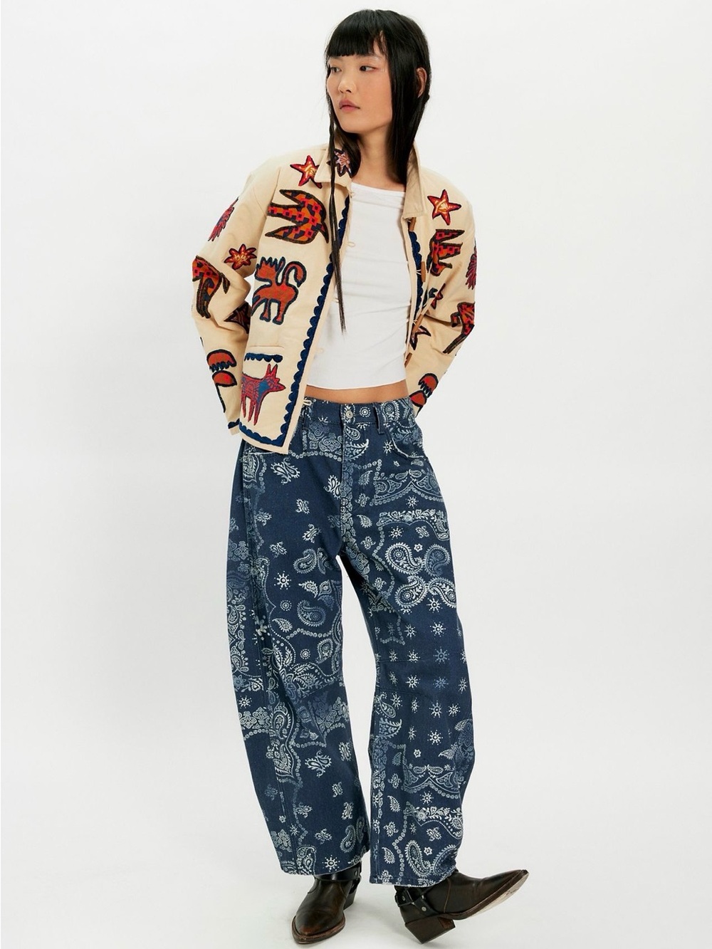 NWT FREE PEOPLE We The Free Good Luck Printed
Barrel Jeans